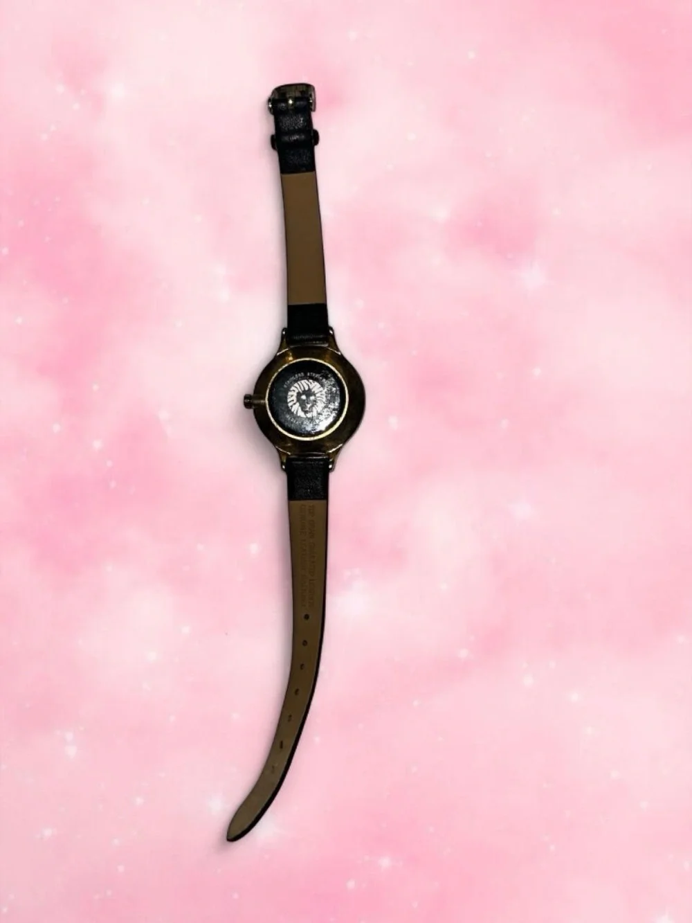 Anne Klein Black and Gold Women's Leather-Strap Watch